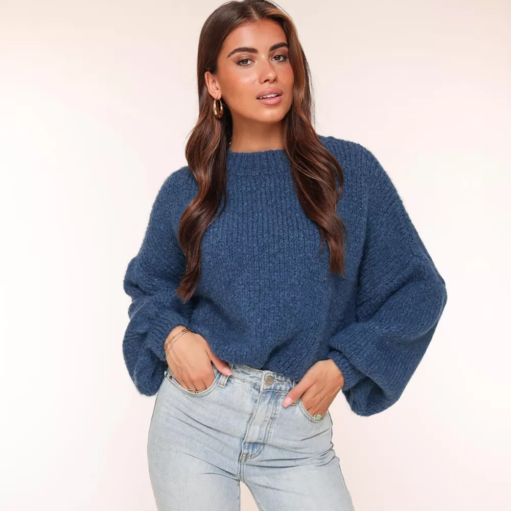 Navy Wool Knitted-Sweater<Olivia & Kate Fashion