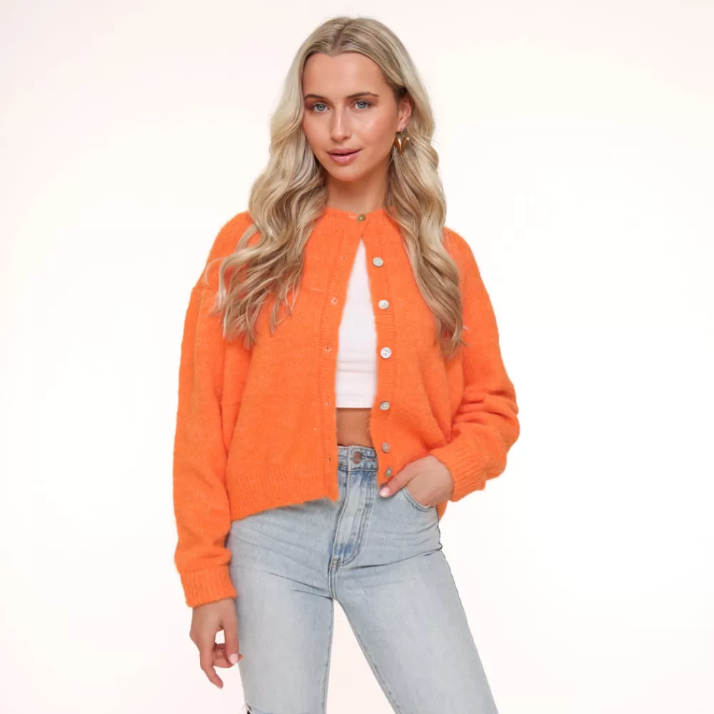 Orange Basic Knitted-Cardigan<Olivia & Kate Shop