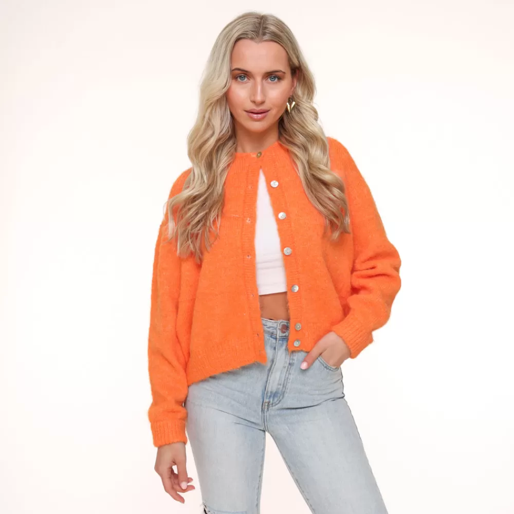 Orange Basic Knitted-Cardigan<Olivia & Kate Shop