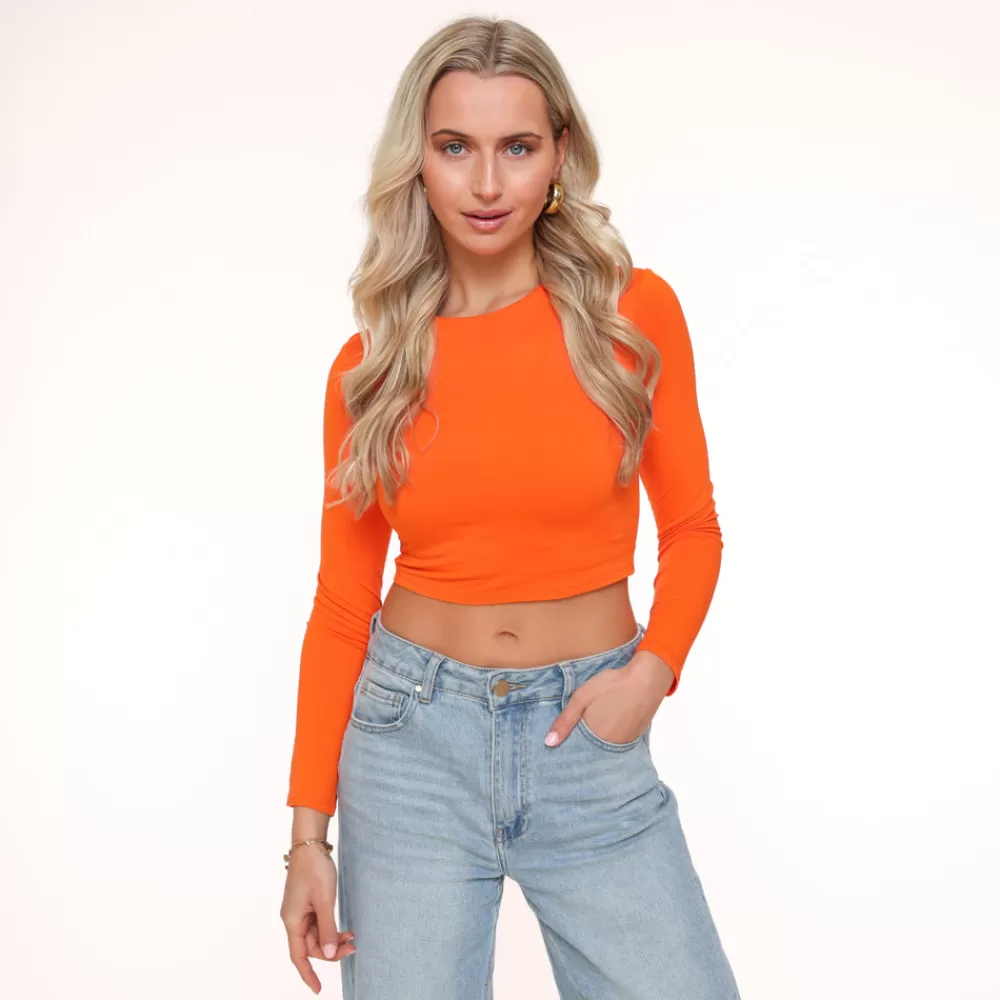 Orange Basic Ls Cropped-Top<Olivia & Kate Sale