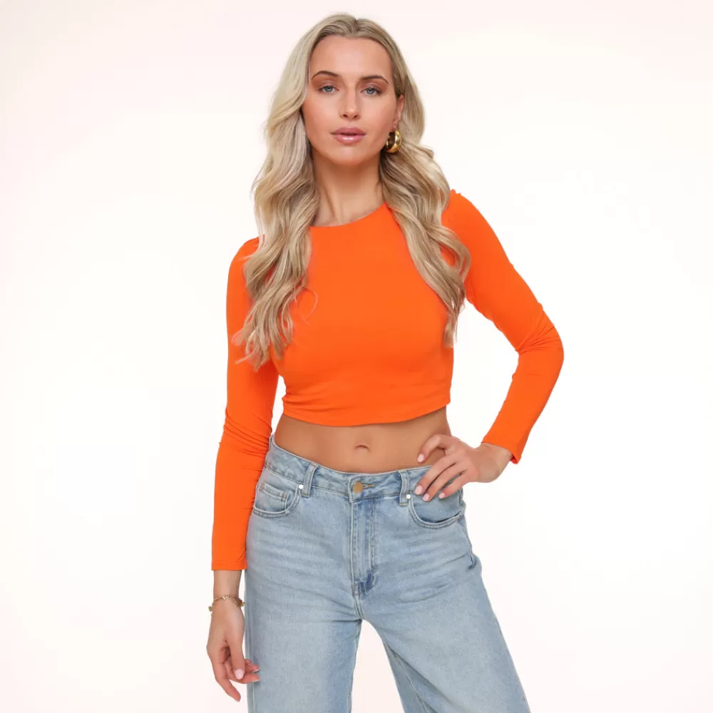 Orange Basic Ls Cropped-Top<Olivia & Kate Sale