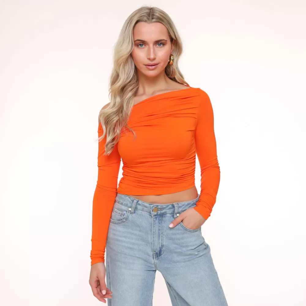 Orange Draped Off Shoulder-Top<Olivia & Kate Shop