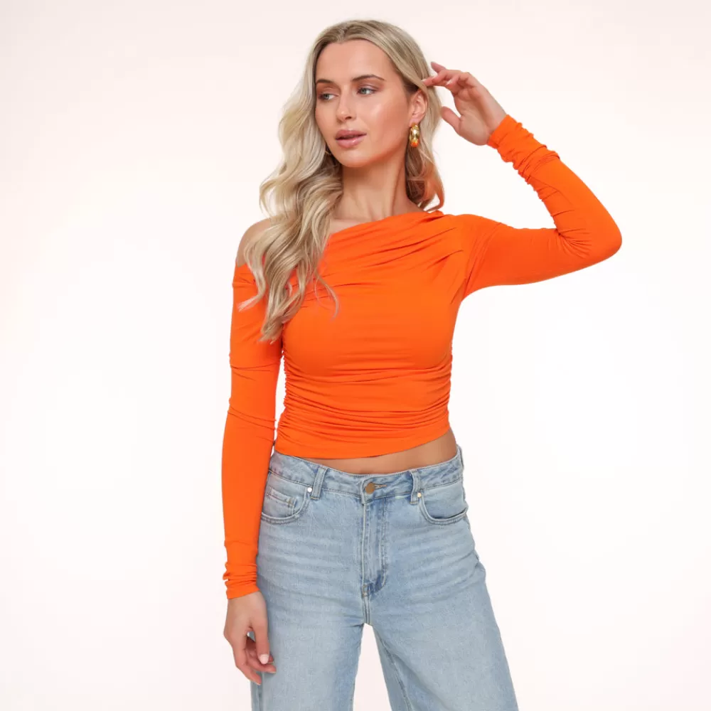 Orange Draped Off Shoulder-Top<Olivia & Kate Shop