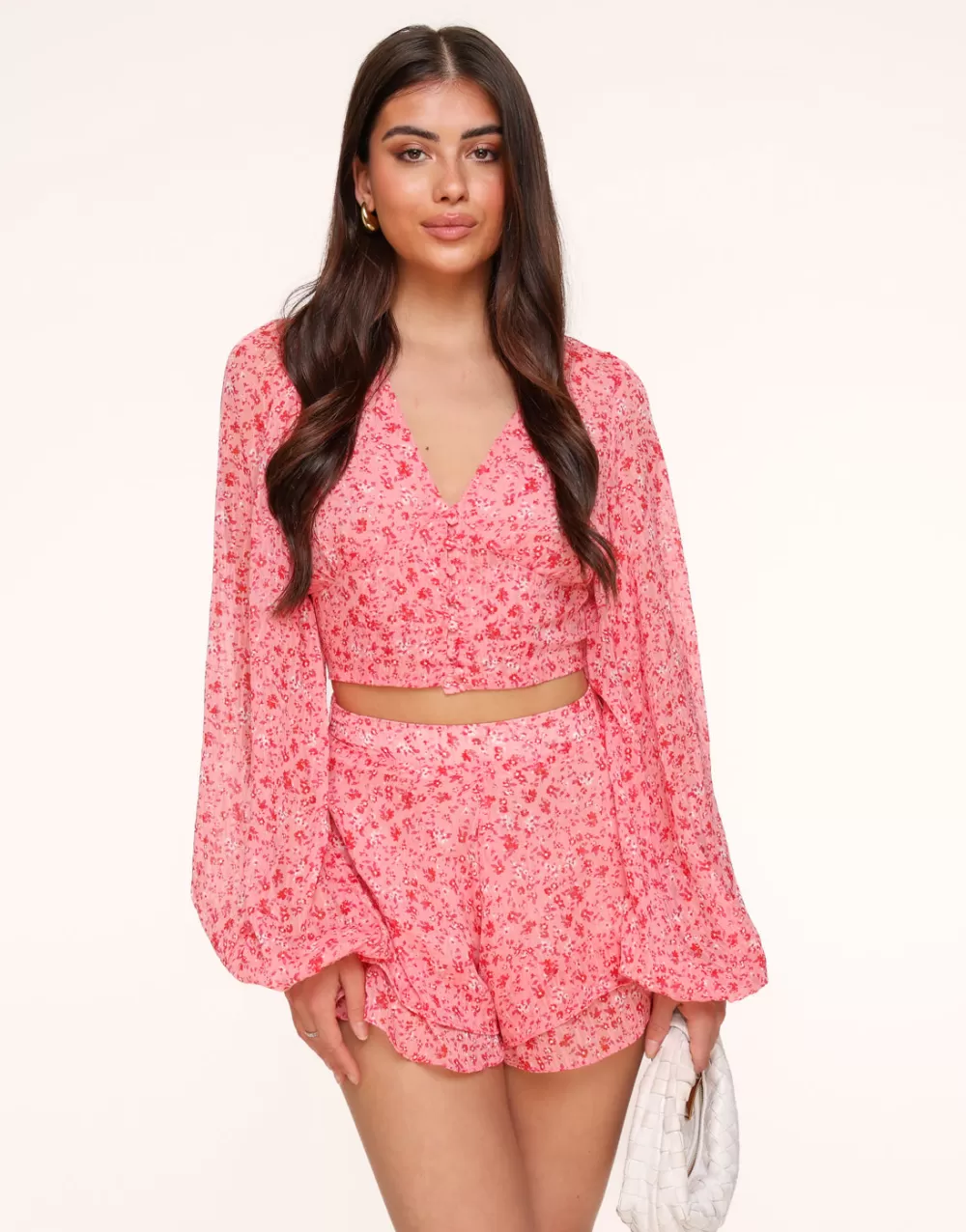 Pink Flower V-Neck-Top<Olivia & Kate Online