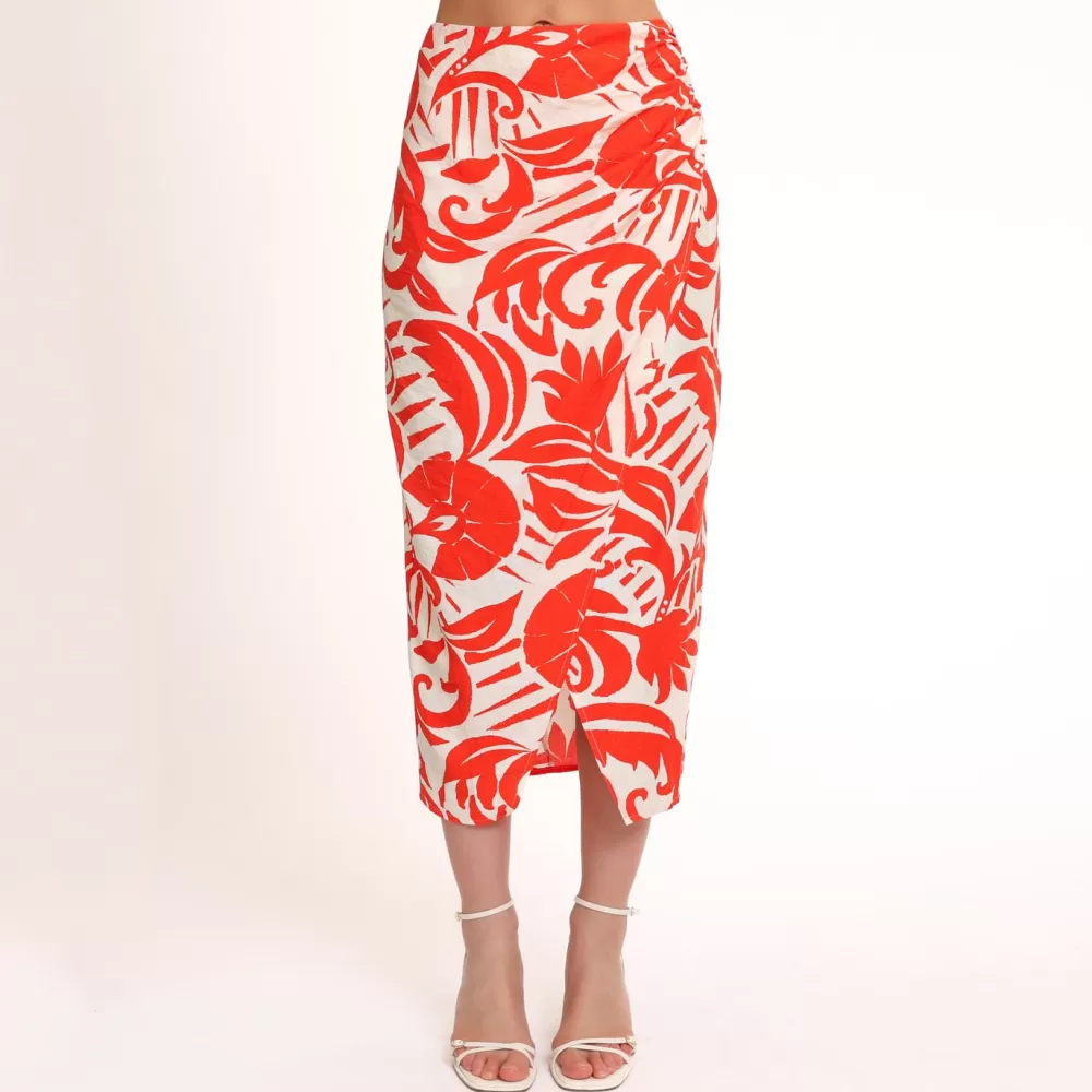 Red Pattern Split-Skirt<Olivia & Kate New