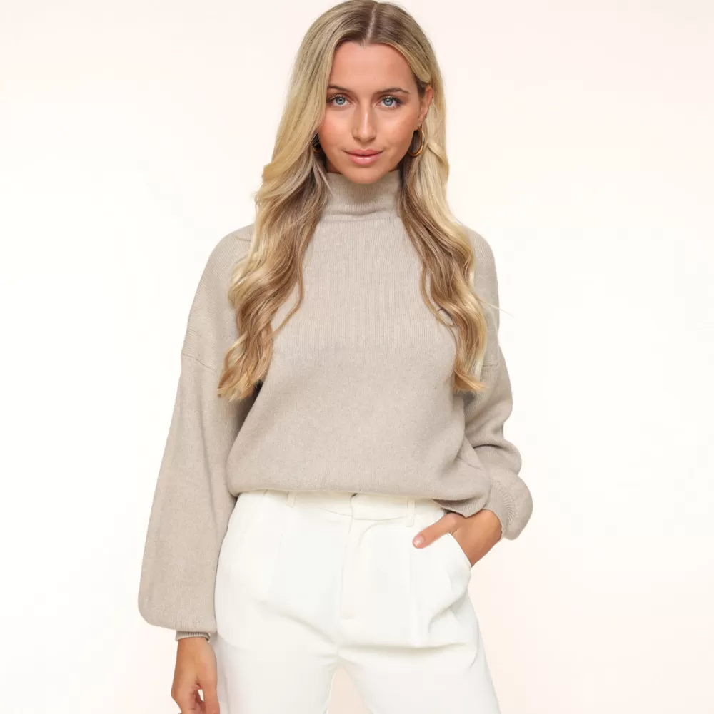 Taupe Ballon Sleeves-Sweater<Olivia & Kate Shop