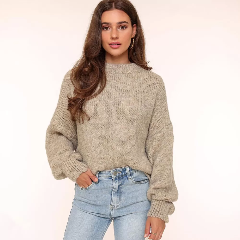 Taupe Wool Oversized Knitted-Sweater<Olivia & Kate Discount