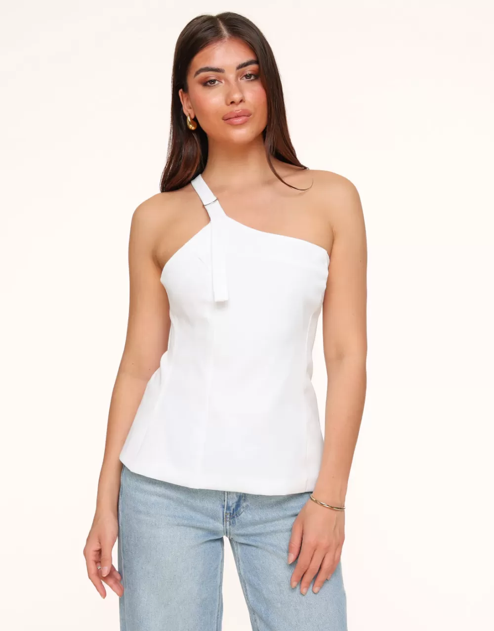 White Asymmetric Open Back-Top<Olivia & Kate Shop