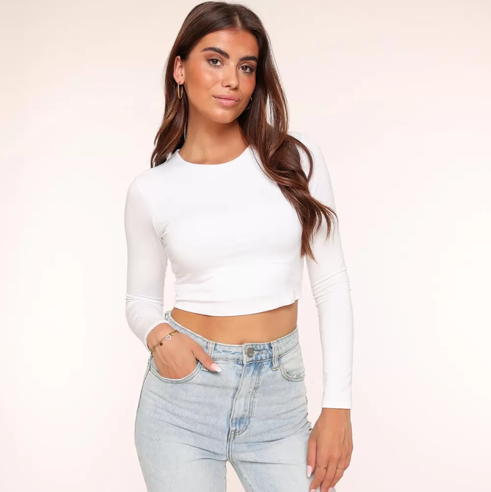 White Basic Ls Cropped-Top<Olivia & Kate Flash Sale