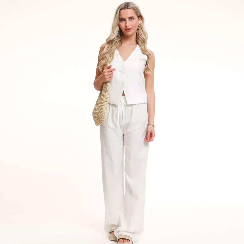 White Low V-Neck Linen-Gilet<Olivia & Kate Cheap