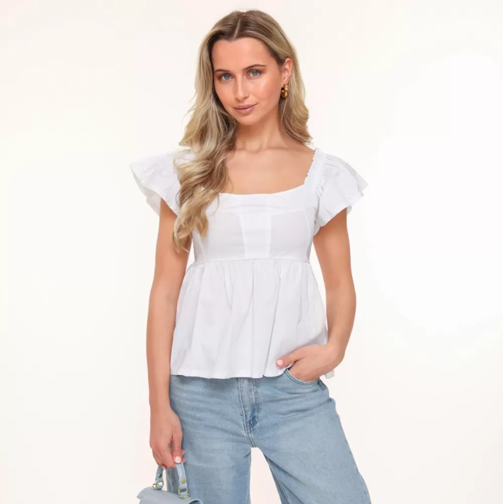 White Ruffle Ss Sleeves-Top<Olivia & Kate Outlet