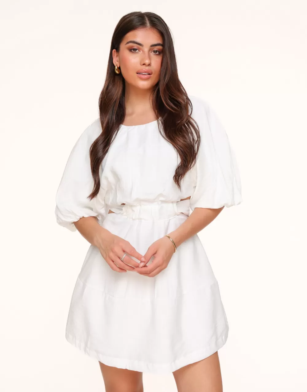 White Short Puff Sleeves Tie Back-Dress<Olivia & Kate Outlet