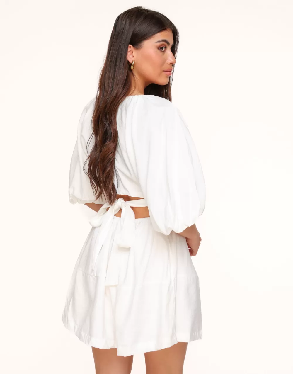 White Short Puff Sleeves Tie Back-Dress<Olivia & Kate Outlet