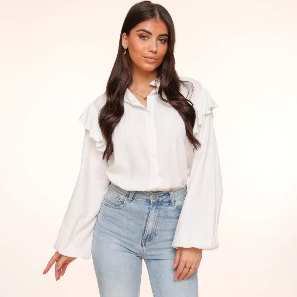 White Shoulder Ruffel-Blouse<Olivia & Kate Online