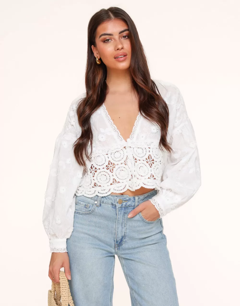 White V-Neck Details-Blouse<Olivia & Kate Cheap